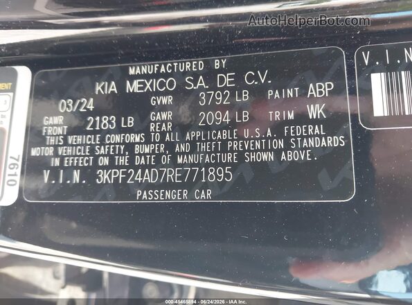 3KPF24AD7RE771895 2024 KIA FORTE Black Widok komory silnika