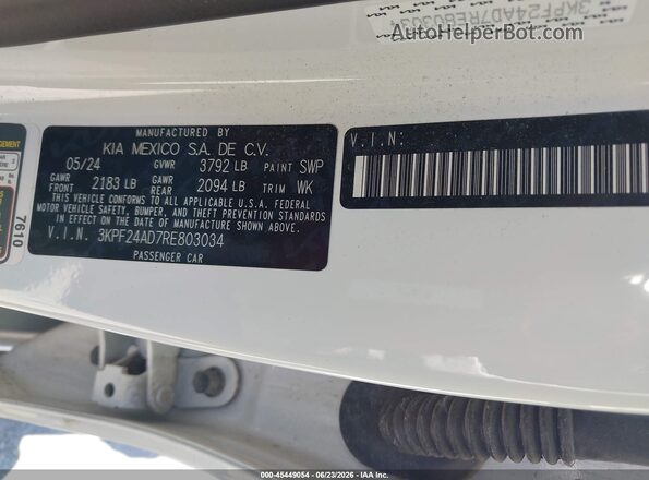 3KPF24AD7RE803034 2024 KIA FORTE Белый Вид подкапотного пространства