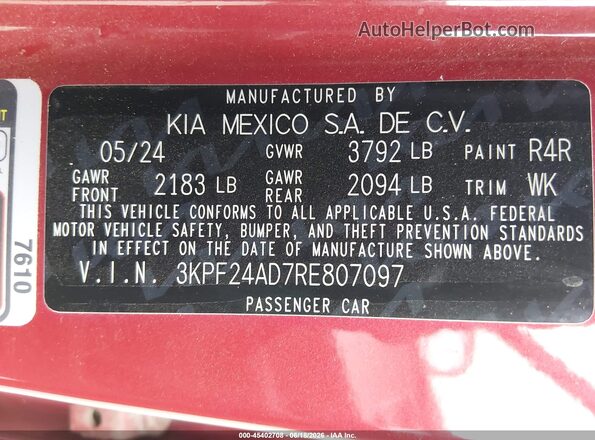 3KPF24AD7RE807097 2024 KIA FORTE Red Вид підкапотного простору