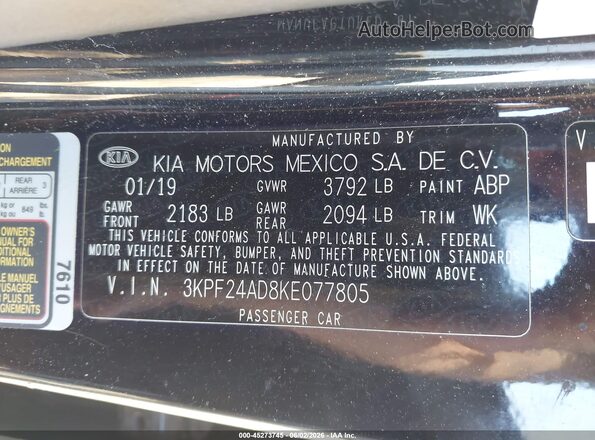 3KPF24AD8KE077805 2019 KIA FORTE Black Вид підкапотного простору
