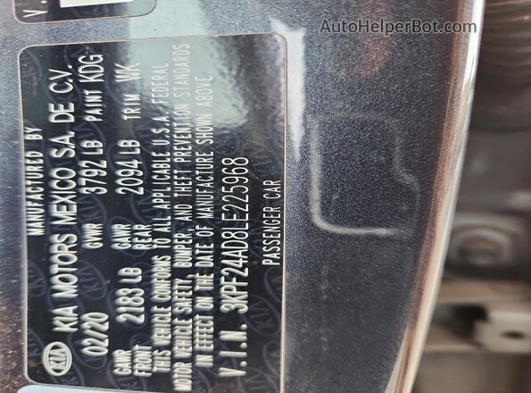 3KPF24AD8LE225968 2020 KIA FORTE Gray 