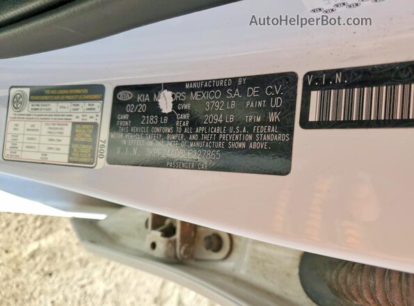 3KPF24AD8LE227865 2020 KIA FORTE White Widok komory silnika