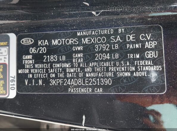 3KPF24AD8LE251390 2020 KIA FORTE Black Շարժիչի բաժամունքի տեսք