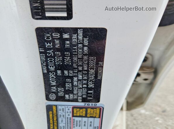 3KPF24AD8ME288828 2021 KIA FORTE White Widok komory silnika
