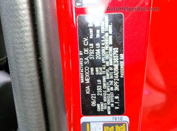 3KPF24AD8ME383793 2021 KIA FORTE Red Շարժիչի բաժամունքի տեսք
