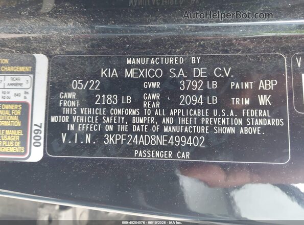 3KPF24AD8NE499402 2022 KIA FORTE Черный Вид подкапотного пространства