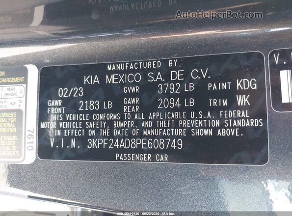 3KPF24AD8PE608749 2023 KIA FORTE Gray ძრავის განყოფილების ხედი
