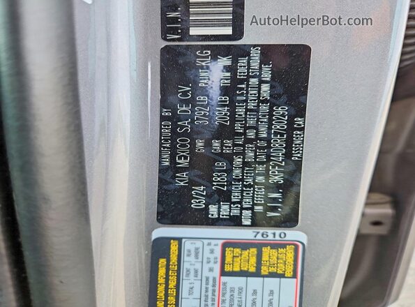 3KPF24AD8RE780296 2024 KIA FORTE Silver VIN კოდის სტიკერის ხედი