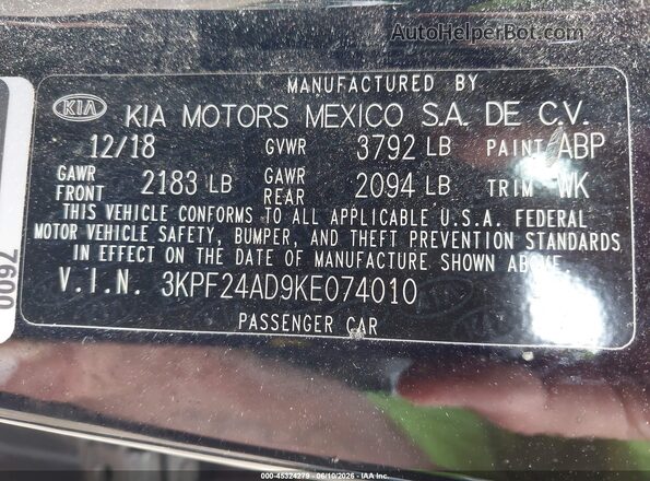 3KPF24AD9KE074010 2019 KIA FORTE Black Вид підкапотного простору