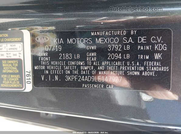 3KPF24AD9LE147927 2020 KIA FORTE Gray Engine compartment view