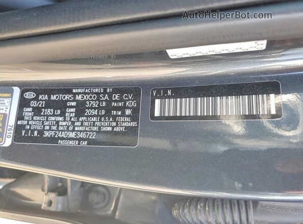 3KPF24AD9ME346722 2021 KIA FORTE Charcoal Շարժիչի բաժամունքի տեսք