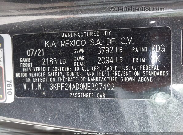 3KPF24AD9ME397492 2021 KIA FORTE Gray Շարժիչի բաժամունքի տեսք