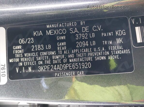 3KPF24AD9PE651920 2023 KIA FORTE Gray Вид підкапотного простору