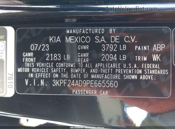3KPF24AD9PE665560 2023 KIA FORTE Black Engine compartment view
