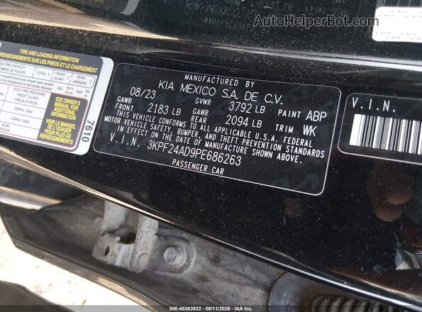 3KPF24AD9PE686263 2023 KIA FORTE Black Widok komory silnika