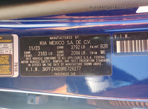3KPF24AD9RE726277 2024 KIA FORTE Синий 