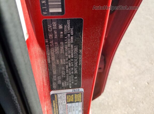 3KPF24ADXLE170861 2020 KIA FORTE Red 