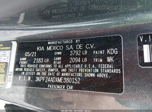 3KPF24ADXME380152 2021 KIA FORTE Black Widok komory silnika