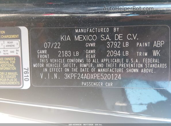 3KPF24ADXPE520124 2023 KIA FORTE Black Vista del compartimento del motor