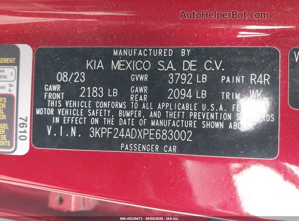 3KPF24ADXPE683002 2023 KIA FORTE Red Widok komory silnika