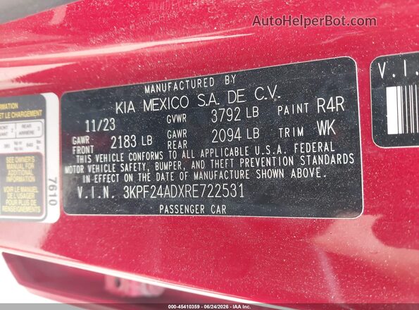 3KPF24ADXRE722531 2024 KIA FORTE Red Engine compartment view
