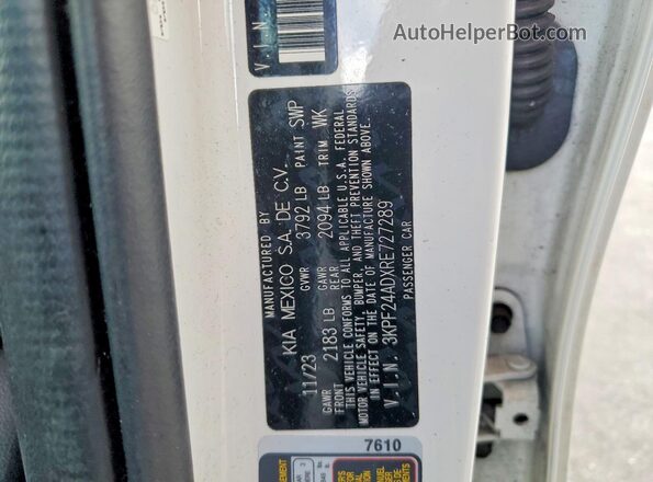 3KPF24ADXRE727289 2024 KIA FORTE White 