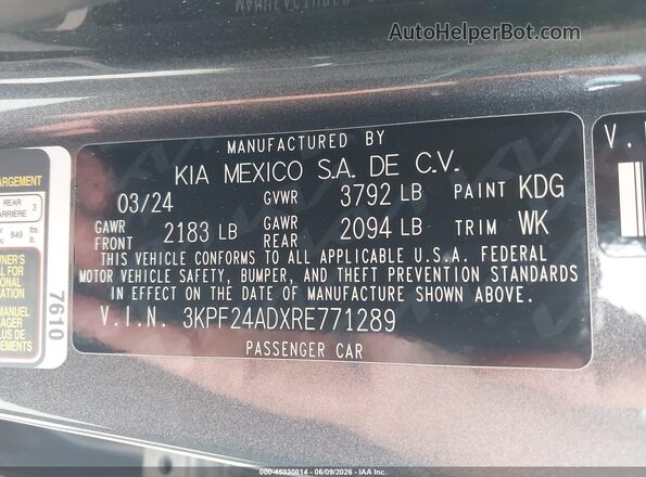 3KPF24ADXRE771289 2024 KIA FORTE Gray Vista del compartimento del motor
