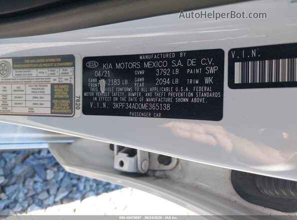 3KPF34AD0ME365138 2021 KIA FORTE White Вид підкапотного простору