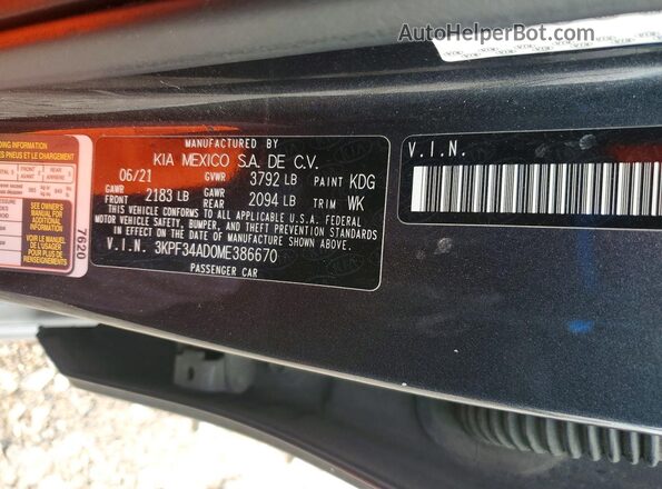 3KPF34AD0ME386670 2021 KIA FORTE Gray Շարժիչի բաժամունքի տեսք