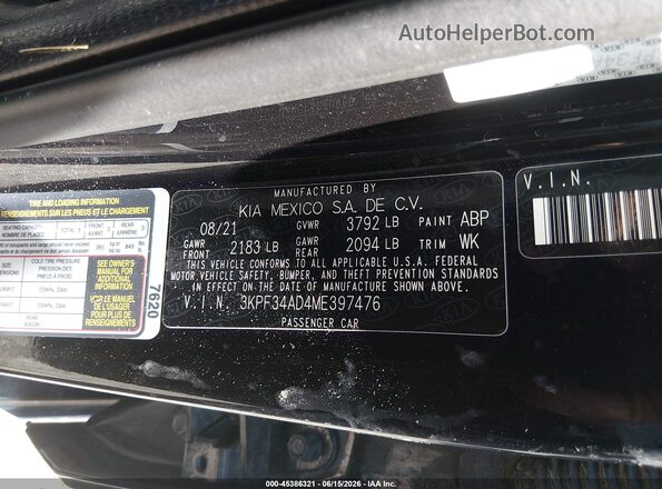 3KPF34AD4ME397476 2021 KIA FORTE Black Вид підкапотного простору