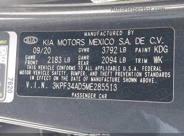 3KPF34AD5ME285513 2021 KIA FORTE Gray Engine compartment view