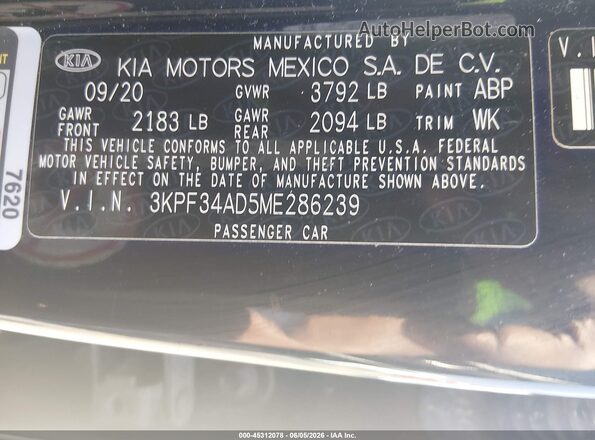 3KPF34AD5ME286239 2021 KIA FORTE Black Вид підкапотного простору