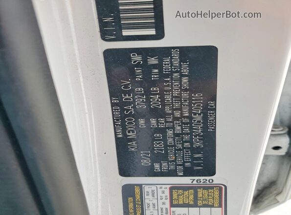 3KPF34AD5ME405116 2021 KIA FORTE White Engine compartment view