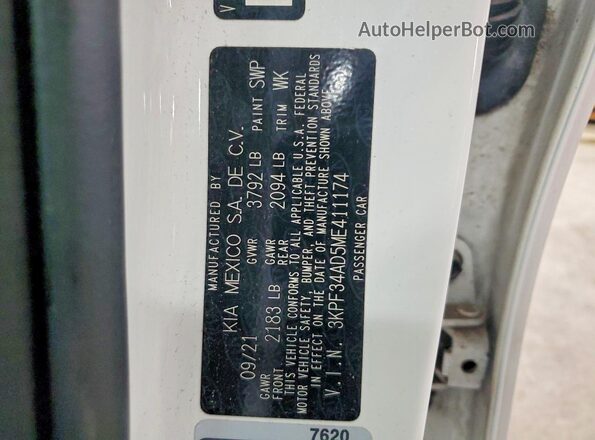 3KPF34AD5ME411174 2021 KIA FORTE White 