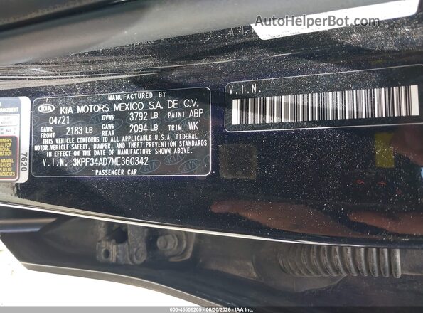 3KPF34AD7ME360342 2021 KIA FORTE Black Vista del compartimento del motor