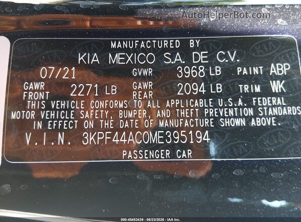 3KPF44AC0ME395194 2021 KIA FORTE Black ძრავის განყოფილების ხედი