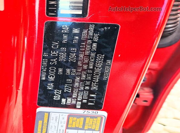 3KPF44AC0NE469392 2022 KIA FORTE Red 