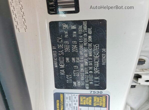 3KPF44AC1NE437695 2022 KIA FORTE White 