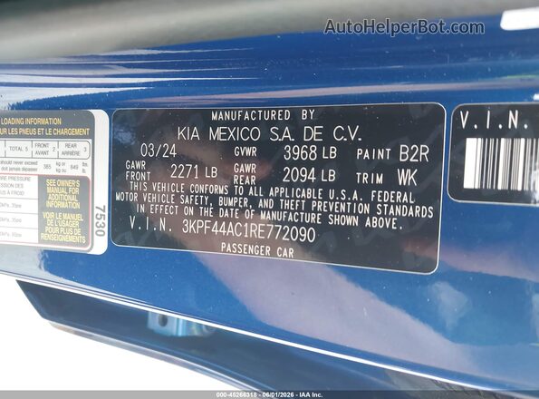 3KPF44AC1RE772090 2024 KIA FORTE Blue Вид підкапотного простору