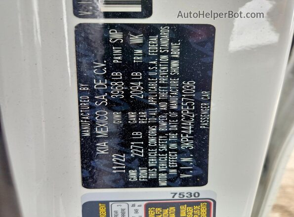 3KPF44AC2PE571036 2023 KIA FORTE White Vista de la etiqueta del VIN