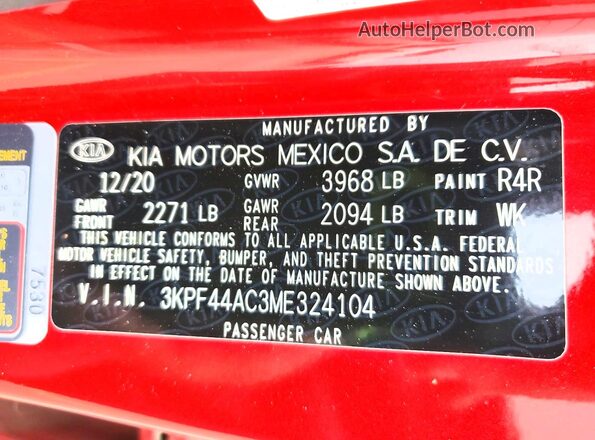 3KPF44AC3ME324104 2021 KIA FORTE Red Vista del compartimento del motor