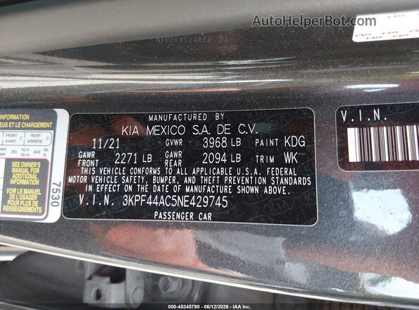 3KPF44AC5NE429745 2022 KIA FORTE Gray Engine compartment view