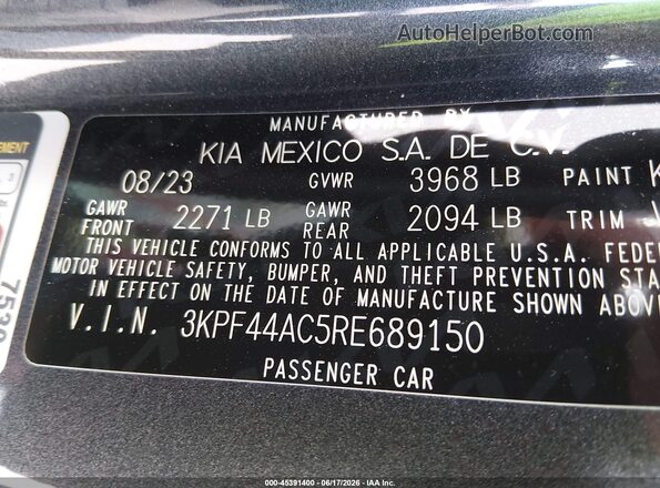 3KPF44AC5RE689150 2024 KIA FORTE Gray Вид підкапотного простору
