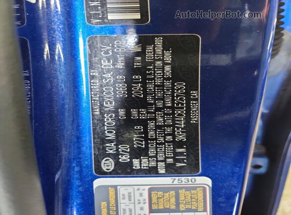 3KPF44AC8LE257630 2020 KIA FORTE Blue Engine compartment view