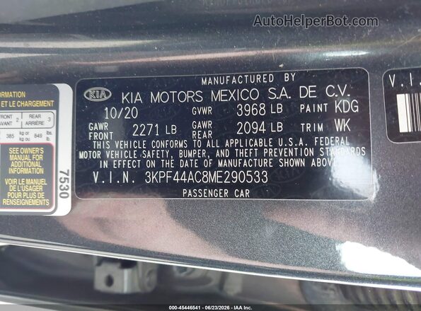 3KPF44AC8ME290533 2021 KIA FORTE Gray Вид підкапотного простору