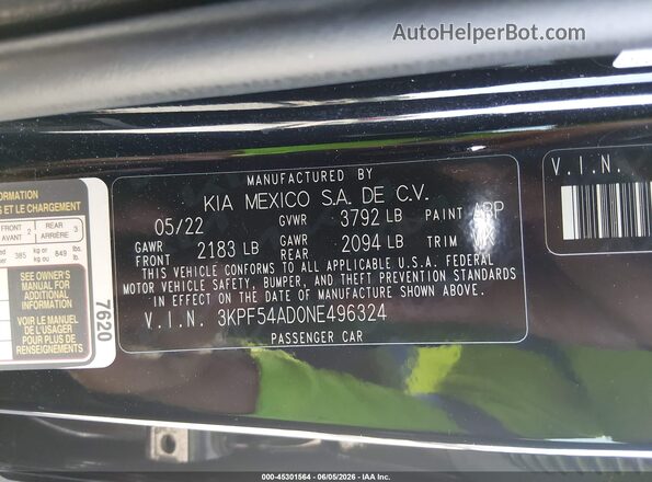 3KPF54AD0NE496324 2022 KIA FORTE Black Widok komory silnika