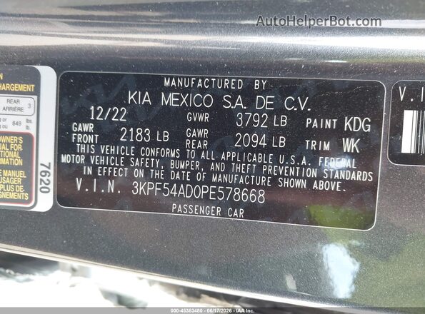 3KPF54AD0PE578668 2023 KIA FORTE Gray Widok komory silnika
