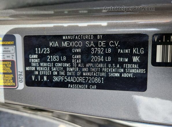 3KPF54AD0RE720861 2024 KIA FORTE Gray 