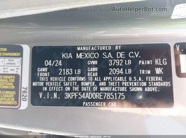 3KPF54AD0RE785175 2024 KIA FORTE Gray Widok komory silnika