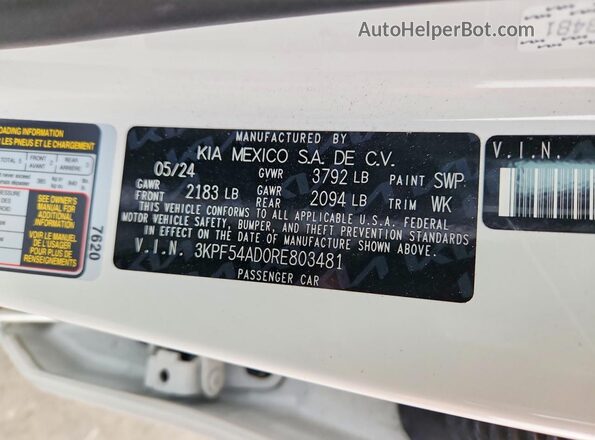 3KPF54AD0RE803481 2024 KIA FORTE Белый 